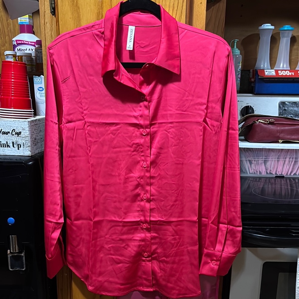 Zenana Button Down Silk Blouse
